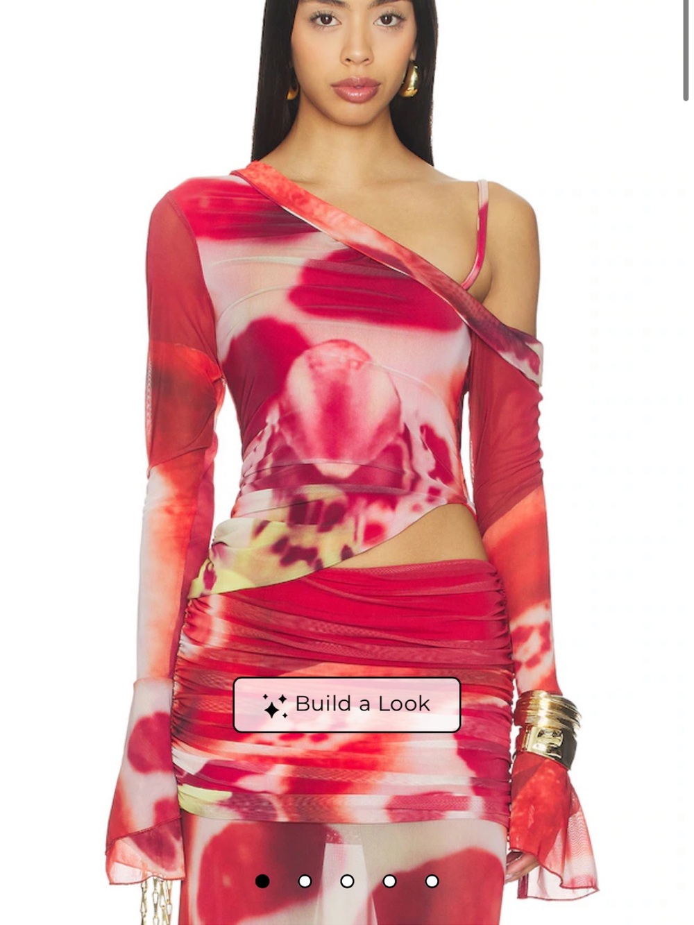 Revolve Feners Susurro Top Blush Large Red Abstract One Shoulder Cutout Blouse